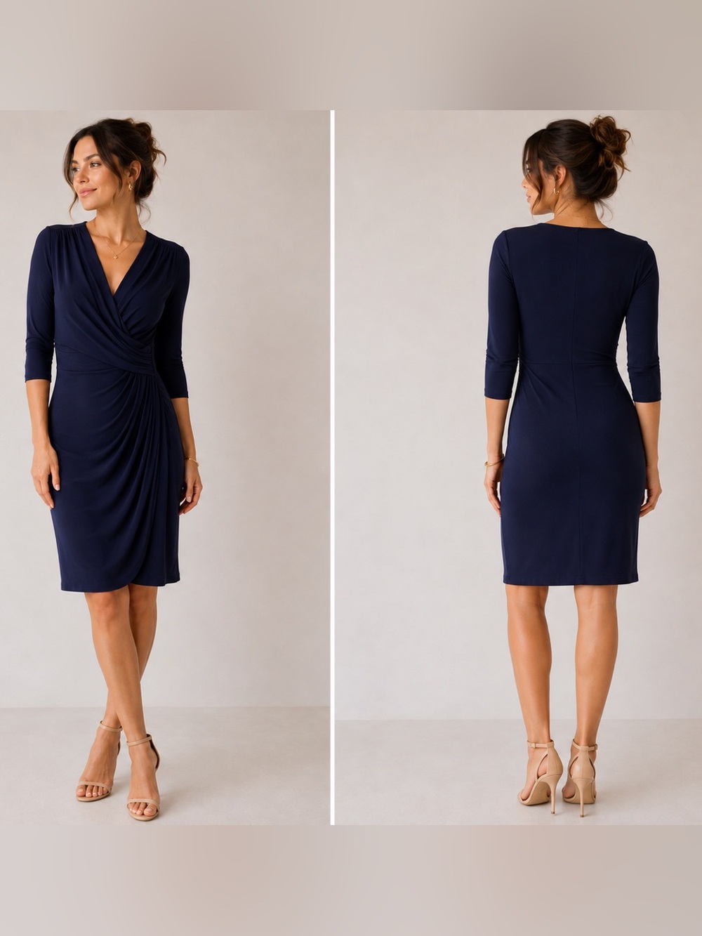 Lauren Ralph Lauren Navy Rouched Dress